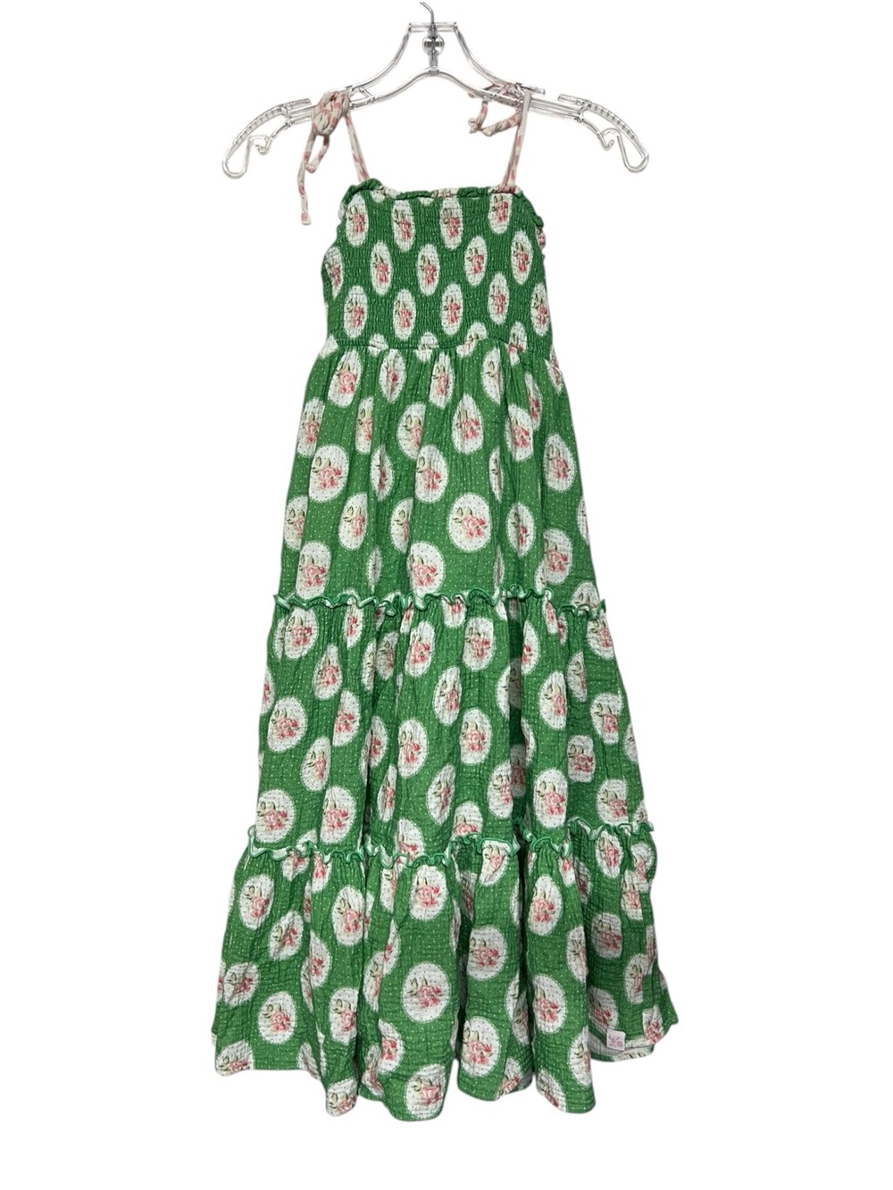 Sweet Honey Green Floral Tiered Dress Cottagecore Garden Party Prairie Chic